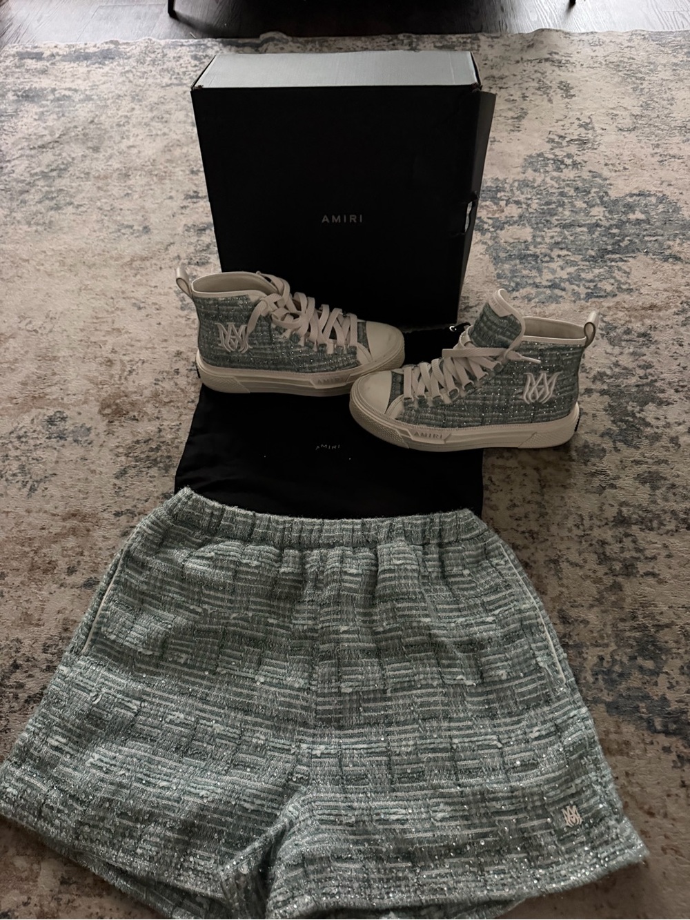 AMIRI Kids High-Top Sneakers in Sage Green and White